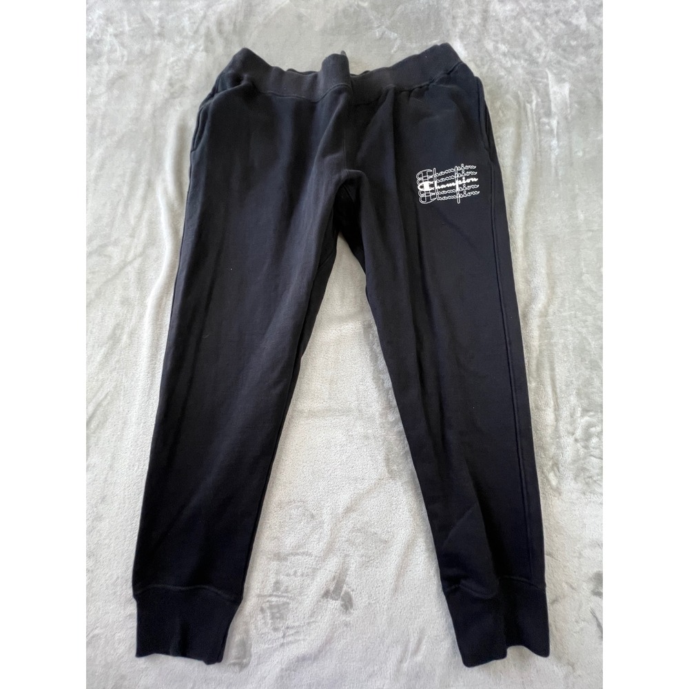 Champion Reverse Weave Sweatpants Mens XL Black Script Logo Joggers GF01 BKC